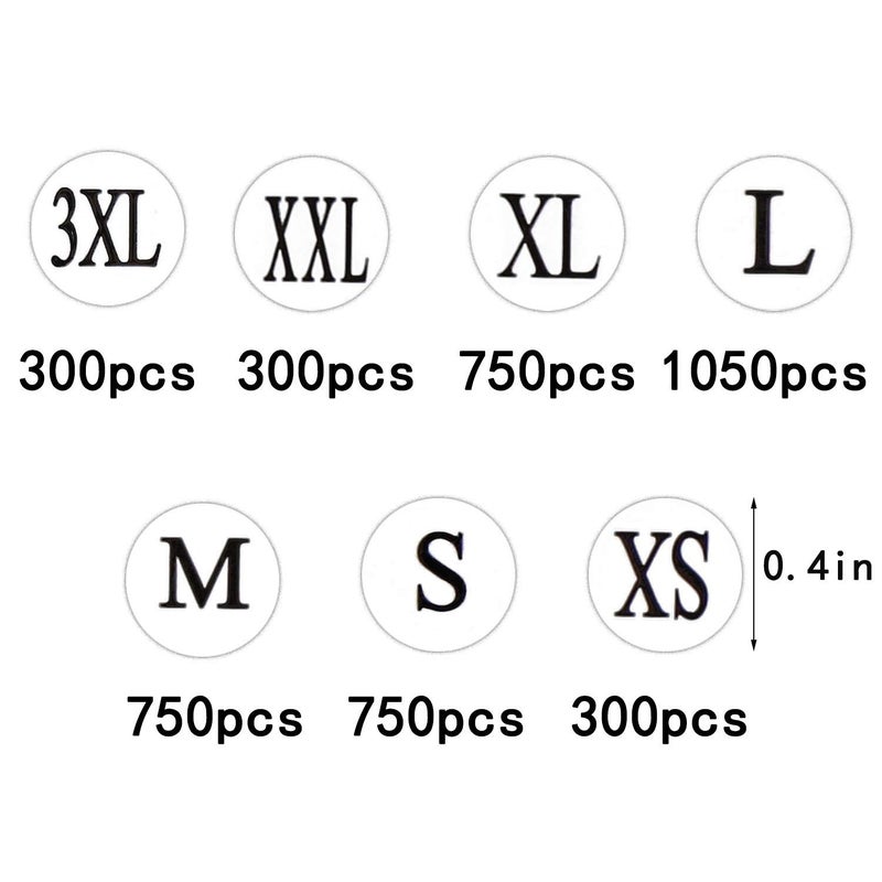 DERAYEE 4200 Pcs Clothing Size Round Stickers, 1/2â€ Labels Sticker White Adhesive Apparel Circle Size Labels 7 Sizes (XS/S/M/L/XL/XXL/XXXL) - Image 2